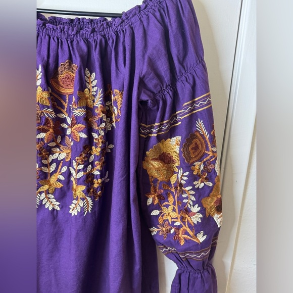 Free People Fleur Du Jour Purple Floral Gold Brown Embroidered Boho Mini Dress M - Picture 8 of 16